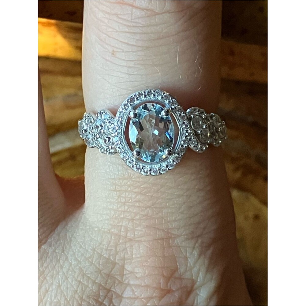 Natural Aquamarine Sterling Silver Ring Size 8